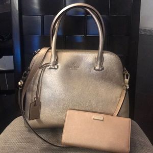 Rose gold Kate spade satchel and wallet